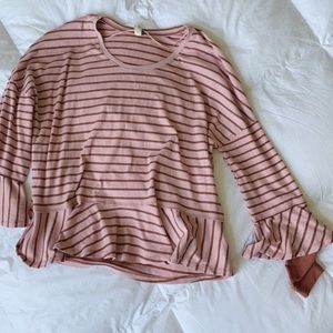 Free People | Striped Peplum Bell Sleeve Top